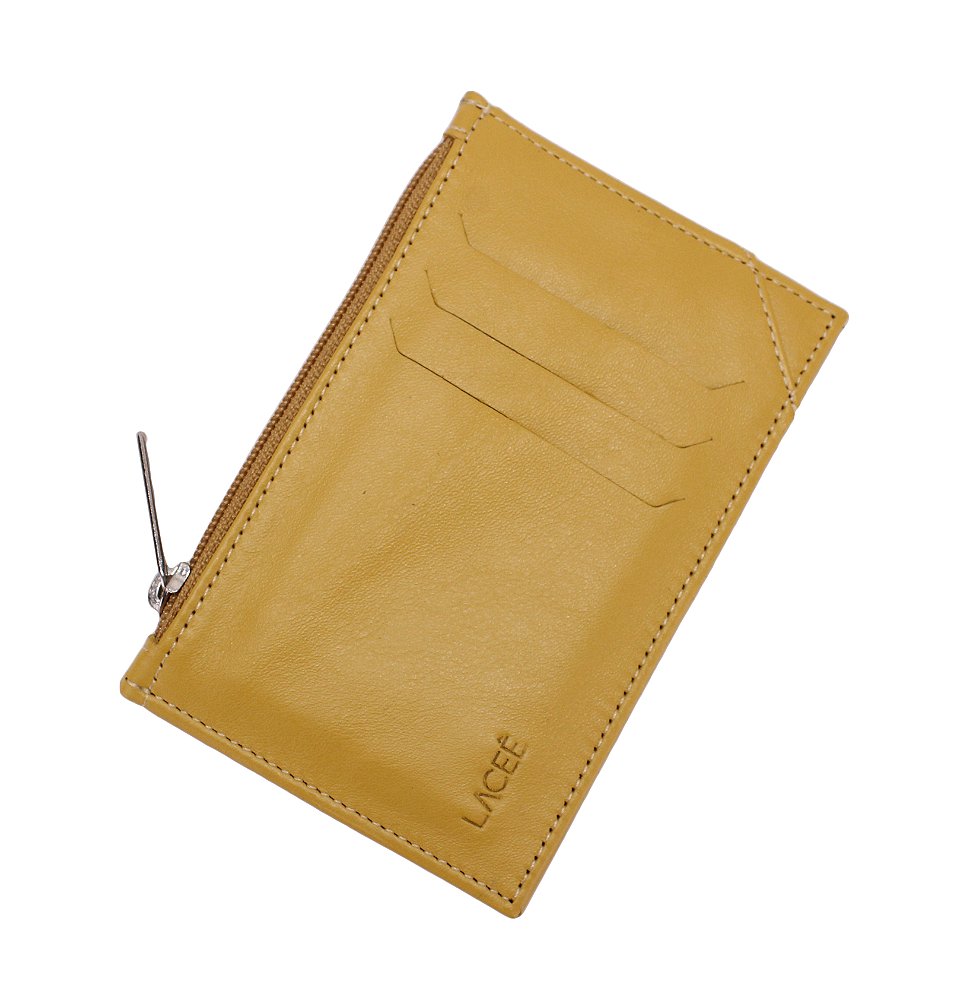 Porta Cartão de Couro Compact Amarelo - Couro Nobre